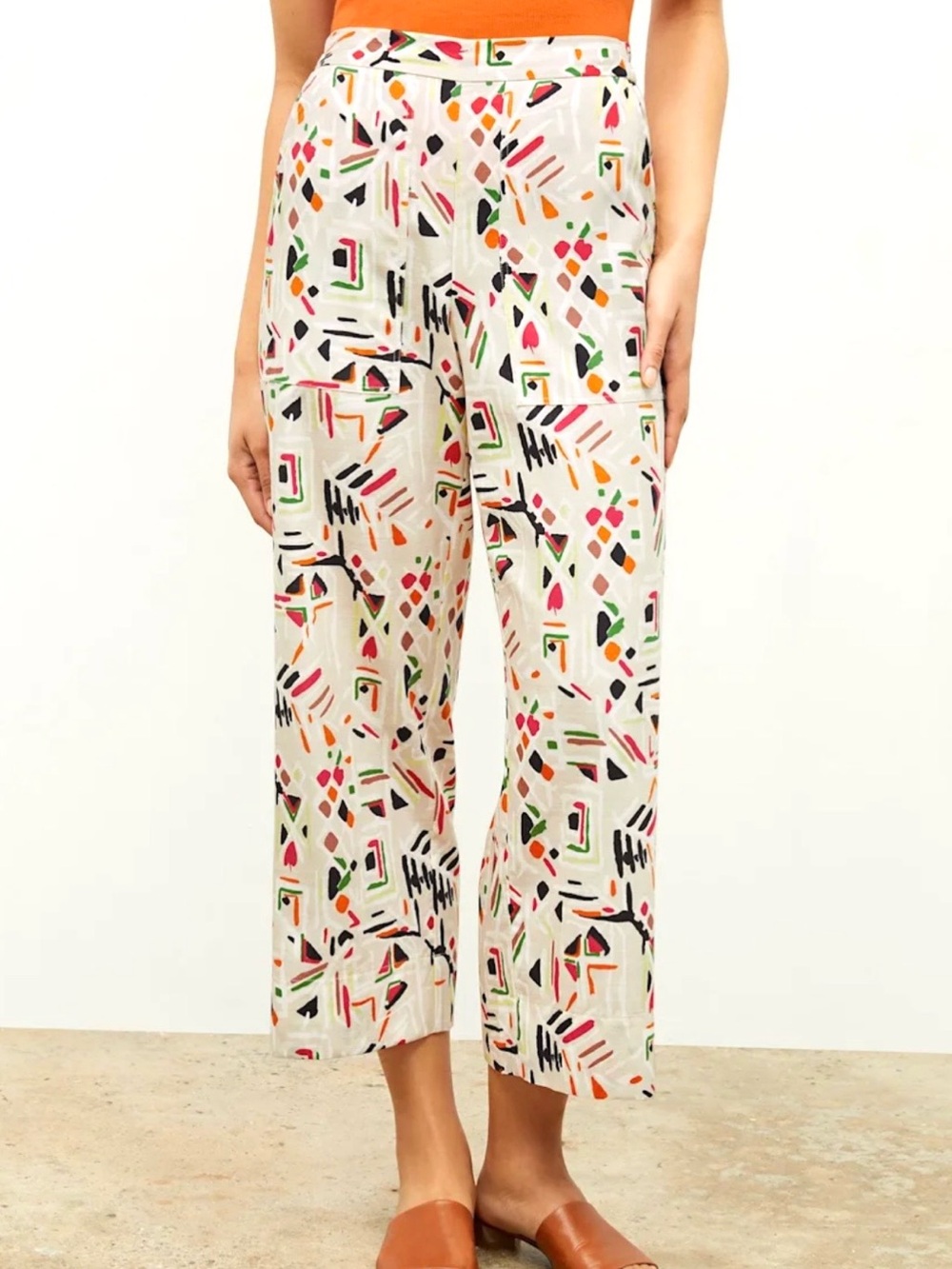 MM Lafleur The Madelyn Pull on Pants Size 0 Rhythm Geo Print Lyocell Cotton Crop